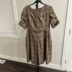 Gal Meets Glam Brown Plaid Midi Dress